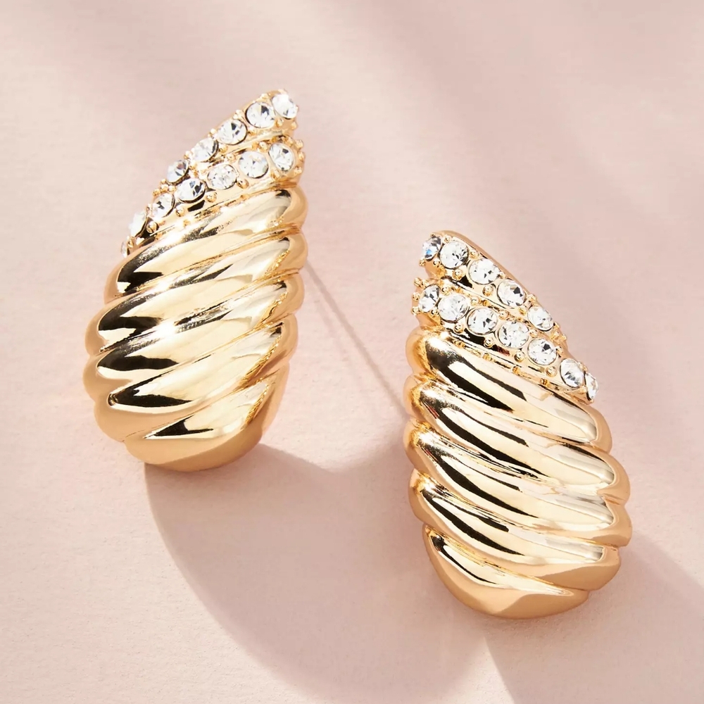 Anthropologie Ribbed Crystal Post Earrings